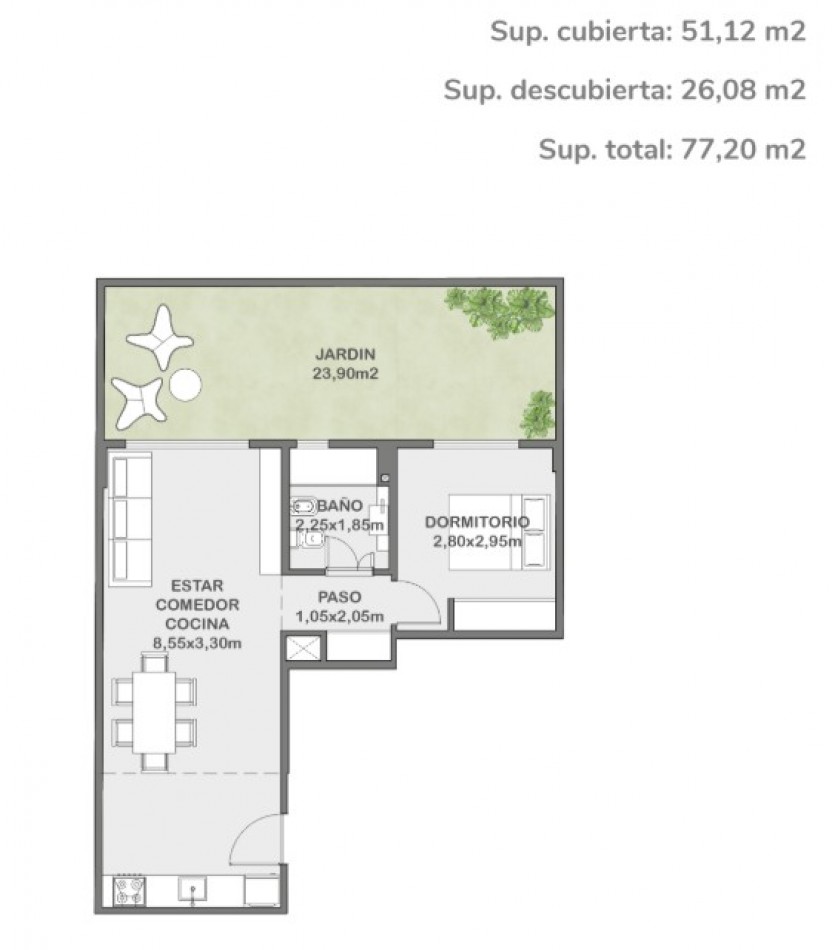 VILLA ORTUZAR- Departamento dos ambientes con patio- Entrega DICIEMBRE 2026